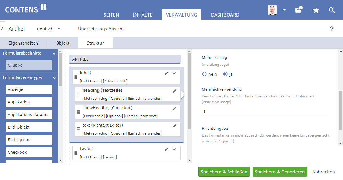 CONTENS flexible Definition von Inhaltsstrukturen