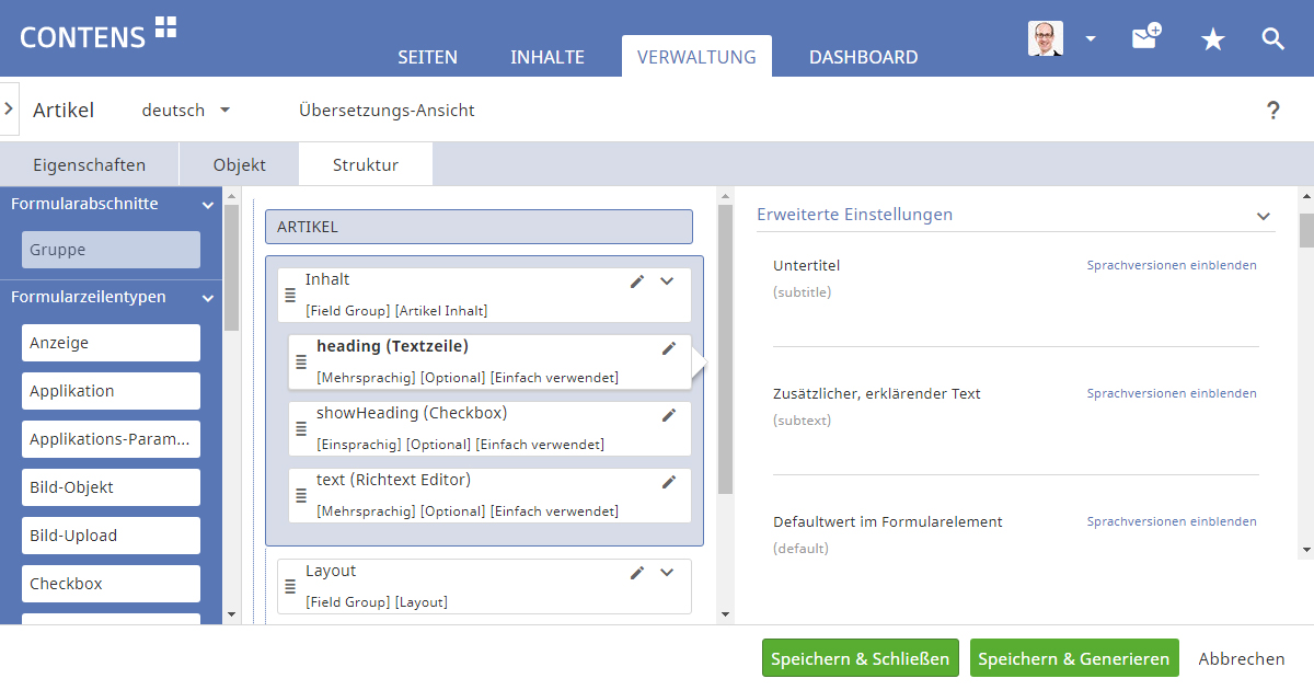 CONTENS flexible Definition von Inhaltsstrukturen