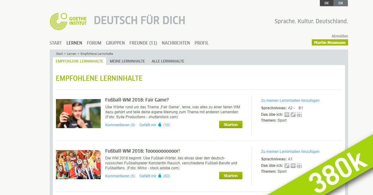 Deutsch f&uuml;r Dich - 384.000 Nutzer