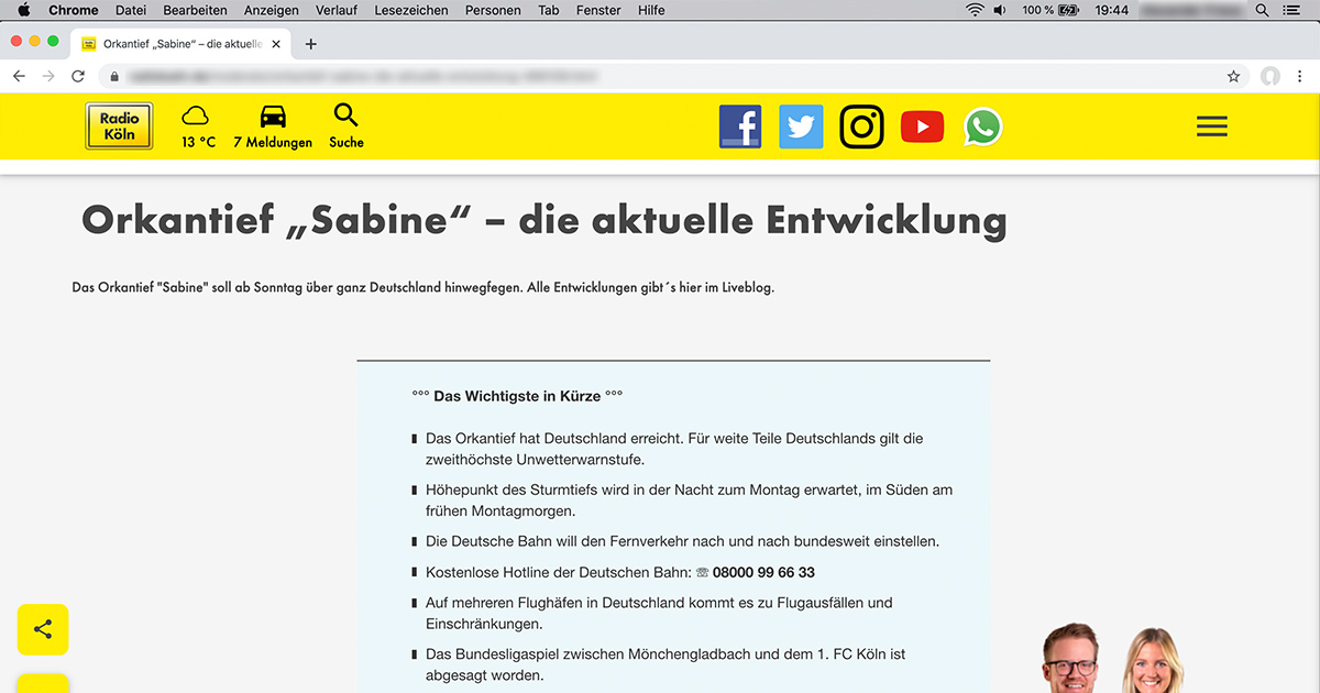 Website Radio Köln vom 09.02.2020 (19:44)