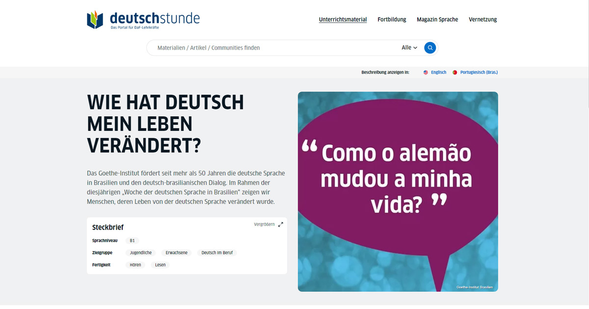 Goethe Deutschstunde - Unterrichtsmaterial