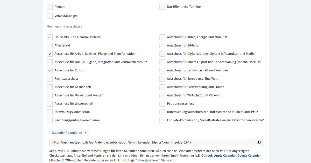 Landtag Rheinland-Pfalz Kalender Abo