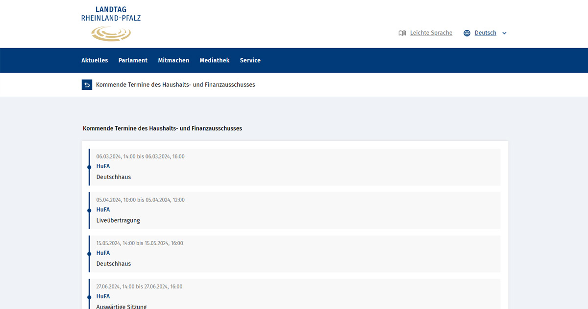 Landtag Rheinland-Pfalz Termine