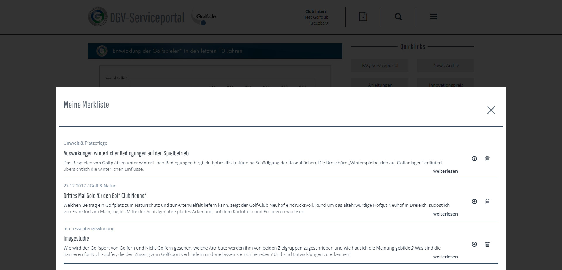 CONTENS Serviceportal Merkliste