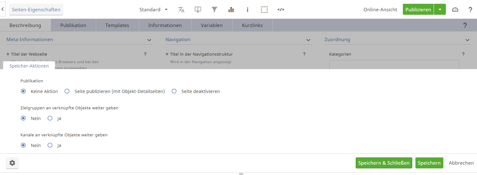 Objekte und Seiten beim Speichern publizieren