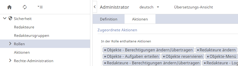 Rollen direkt einer Aktion zuweisen