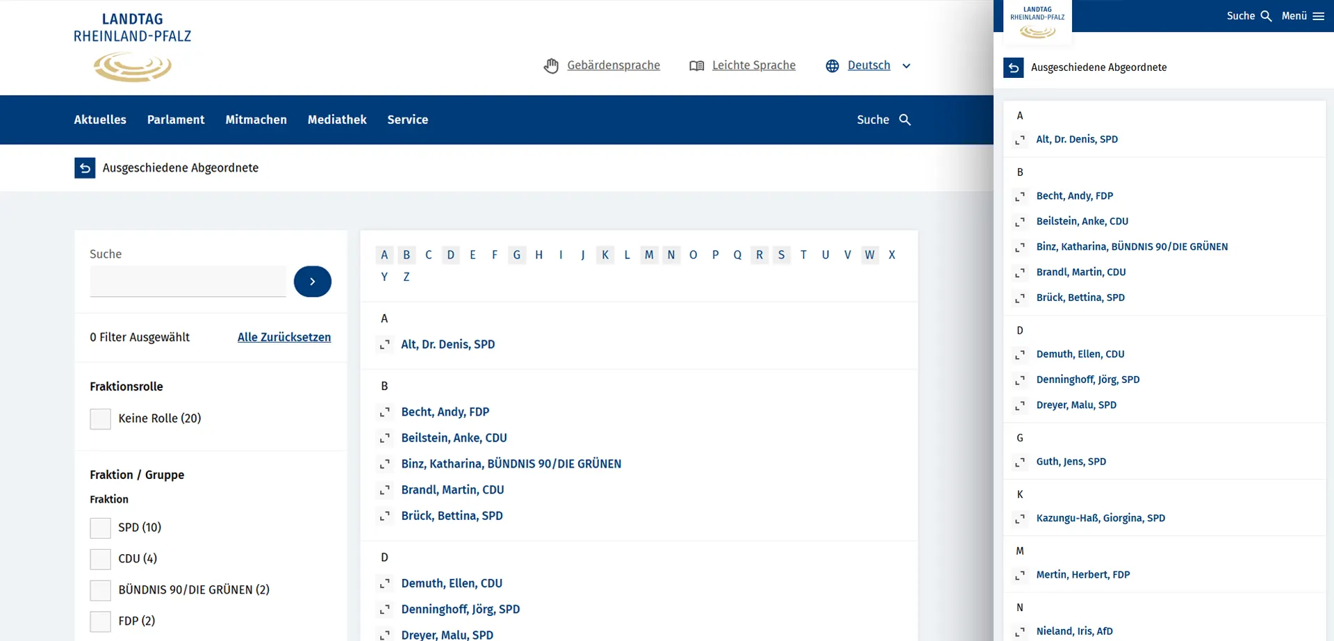 Ausgeschiedene Abgeordnete des Landtag Rheinland-Pfalz im Responsive Design