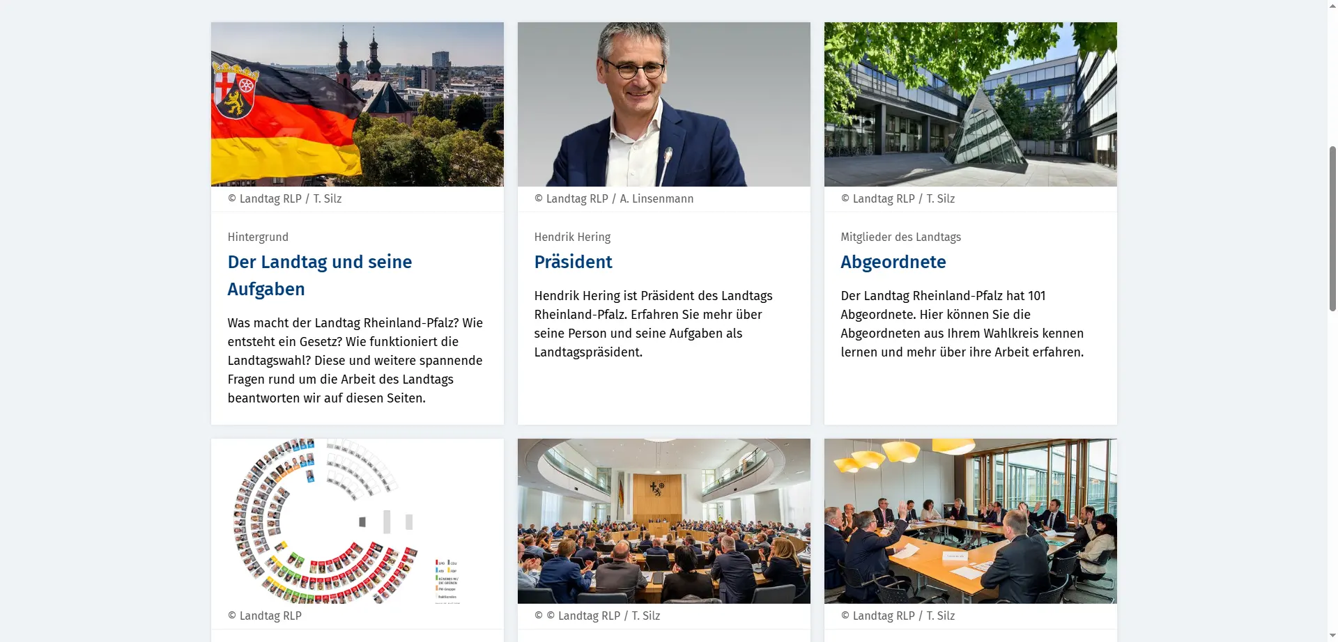 Verteilerseite "Parlament" des Landtag Rheinland-Pfalz