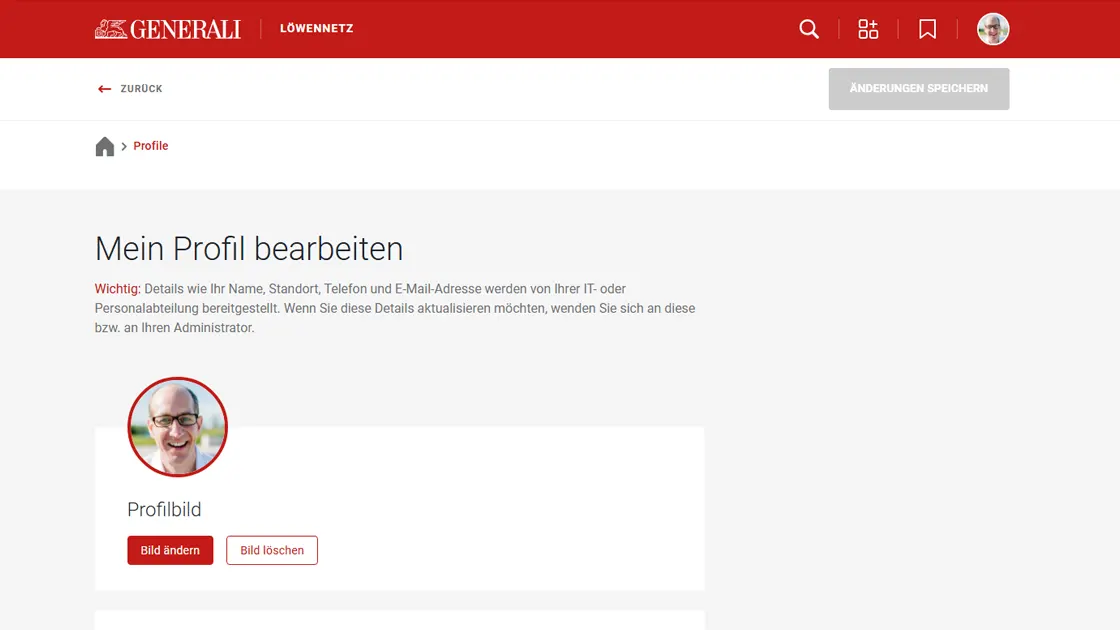 Generali Deutschland Intranet - Profil bearbeiten