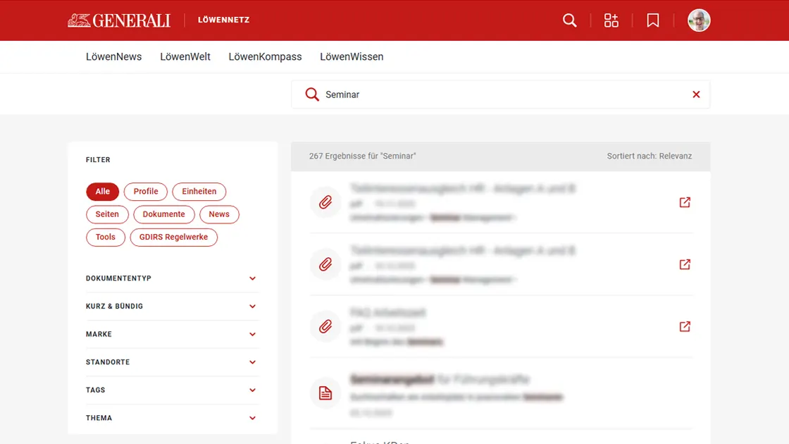 Generali Deutschland Intranet - Suche Ergebnis