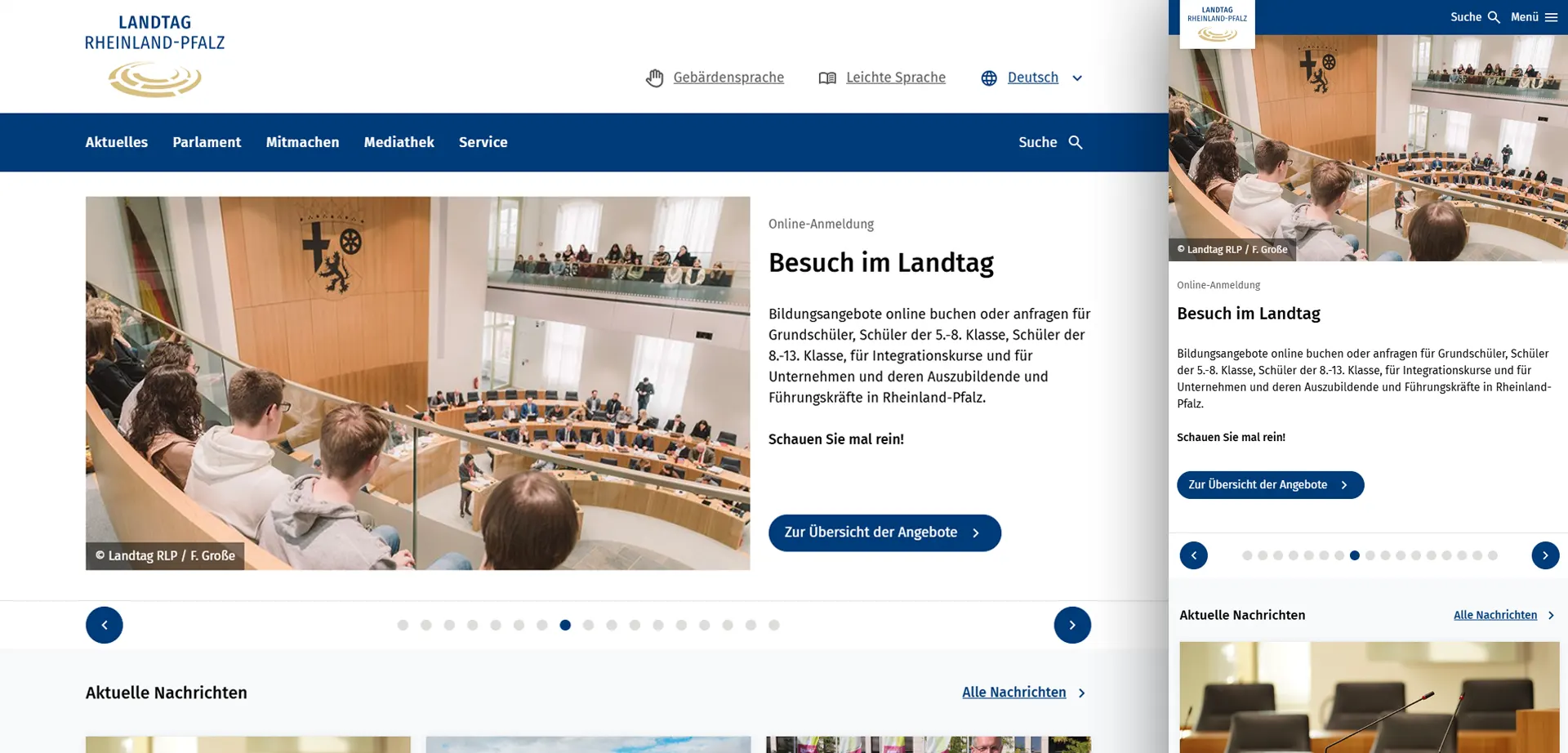 Responsive Design der Website des Landtag Rheinland-Pfalz