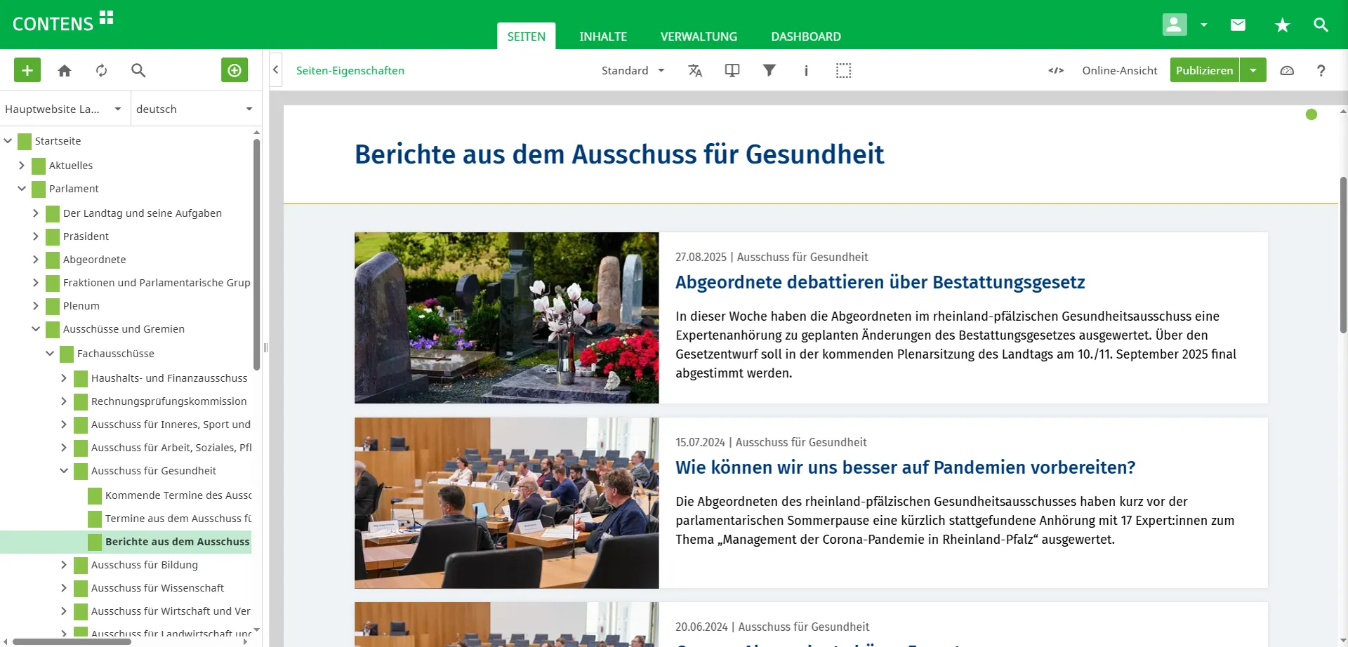 Nachrichtenliste des Landtag Rheinland-Pfalz im CONTENS CMS