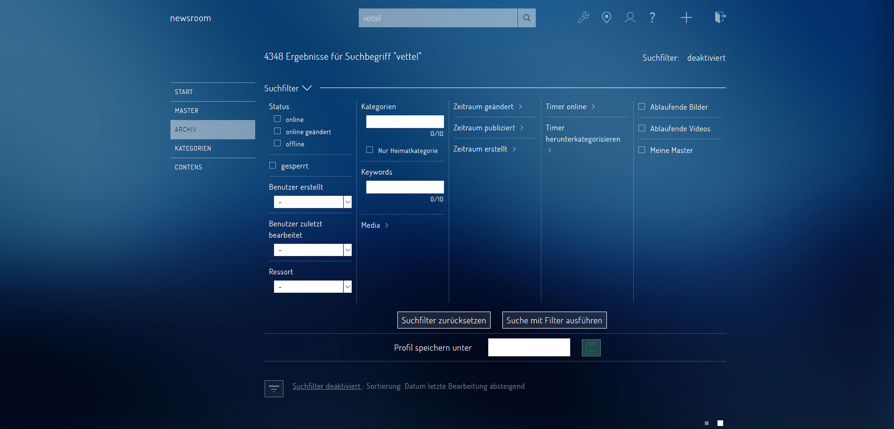 Newsroom CMS - Suche