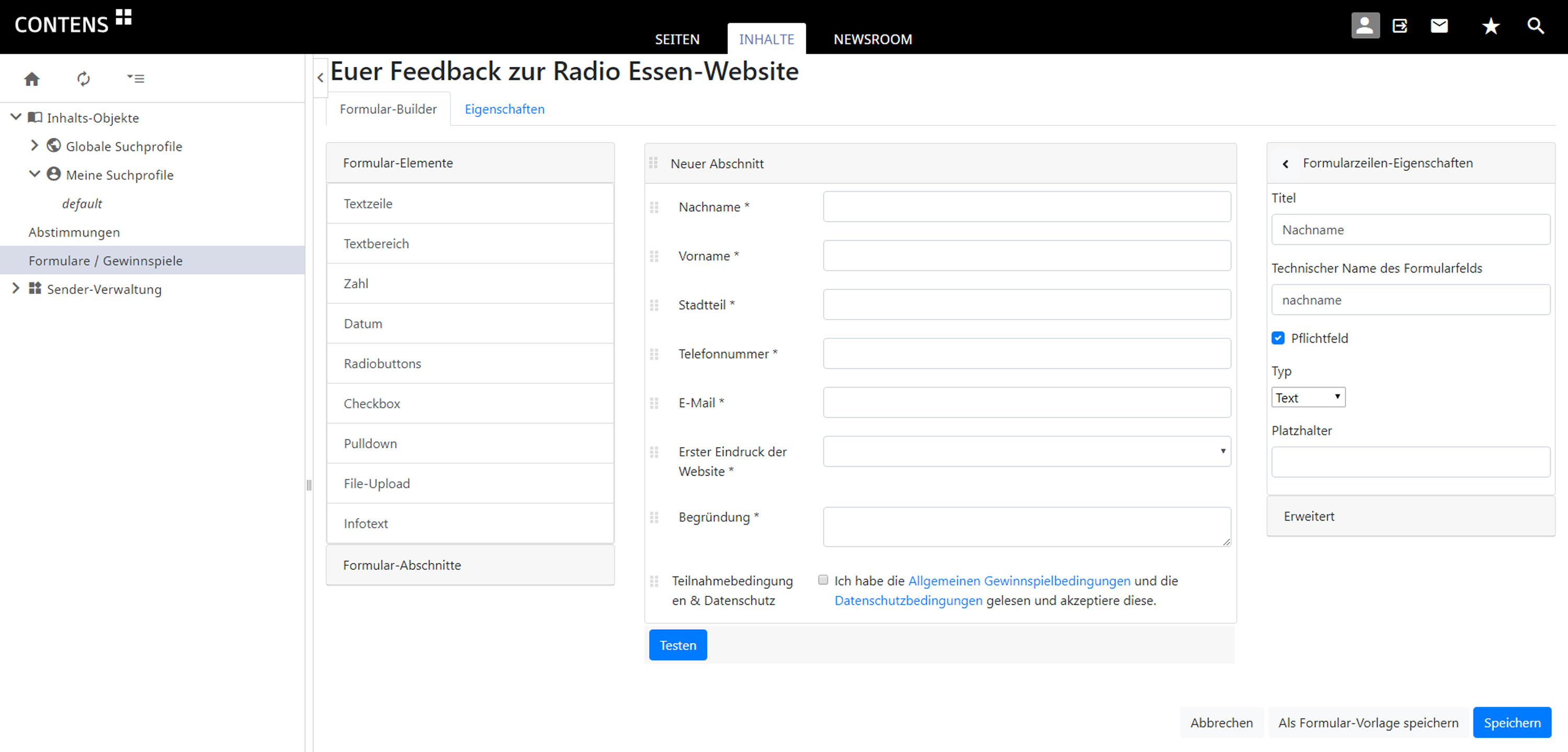 Radio NRW Formulare Backend