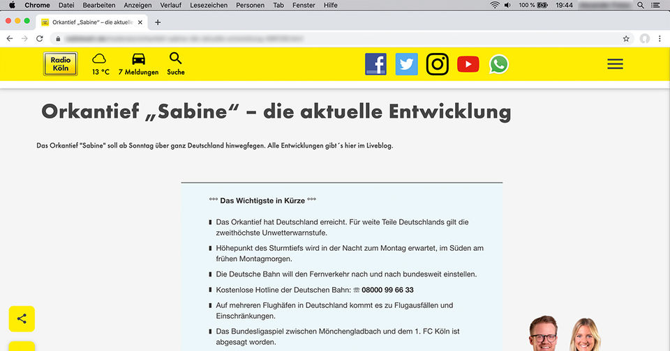Website Radio Köln vom 09.02.2020 (19:44)
