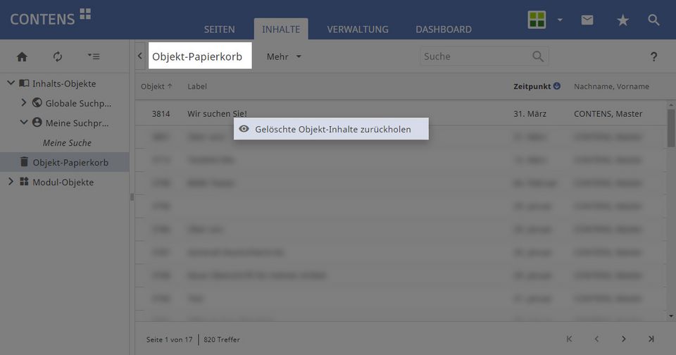 CONTENS Tipp - Objekt-Papierkorb