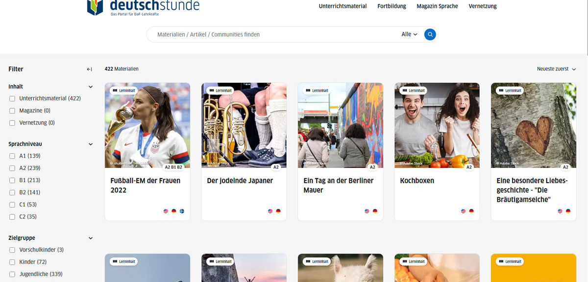 Goethe Deutschstunde - Facetten Suche