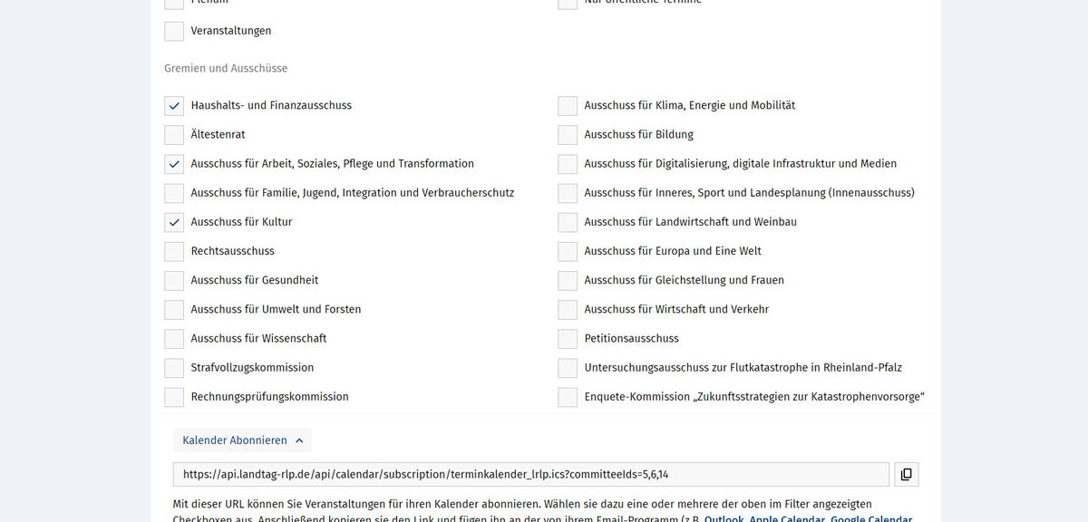 Landtag Rheinland-Pfalz Kalender Abo