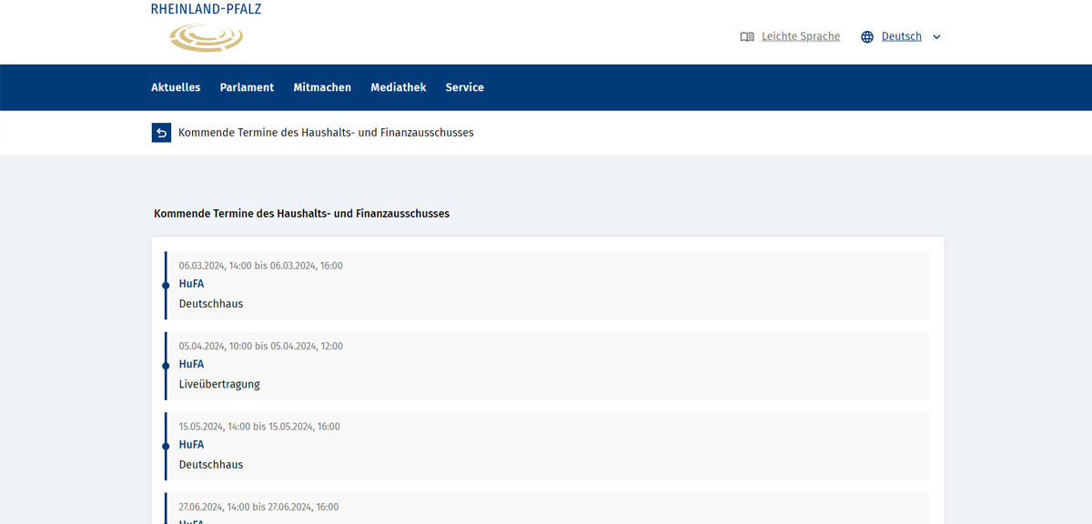 Landtag Rheinland-Pfalz Termine