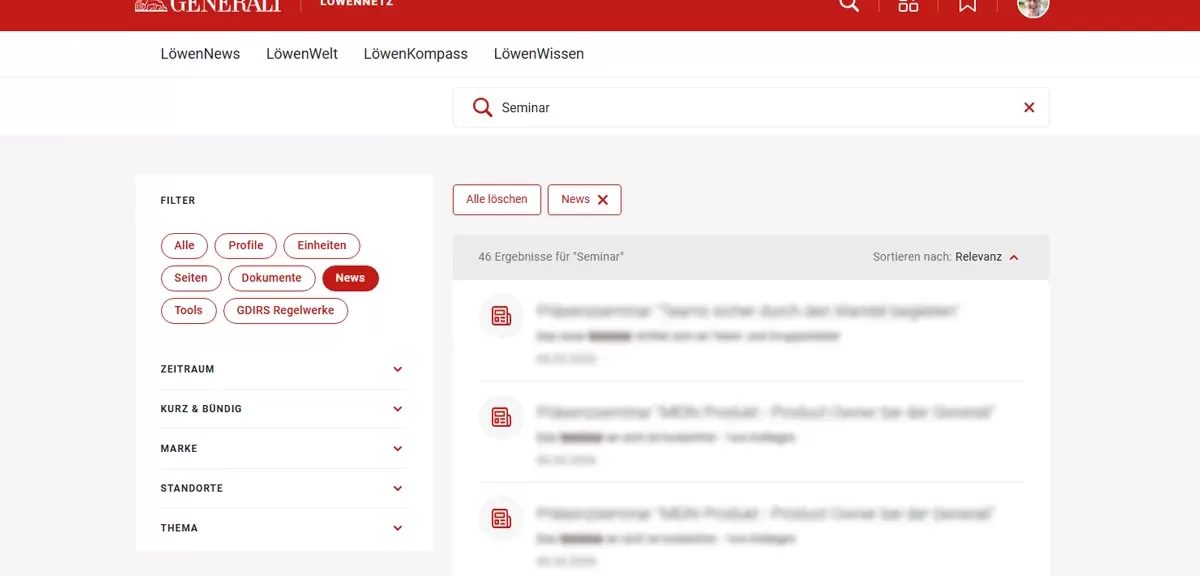 Generali Deutschland Intranet - Suche News